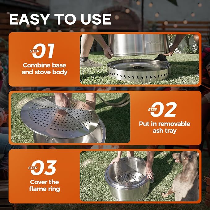 Smokeless Fire Pit, Portable Firepit Outdoor, 27 Inch Inky