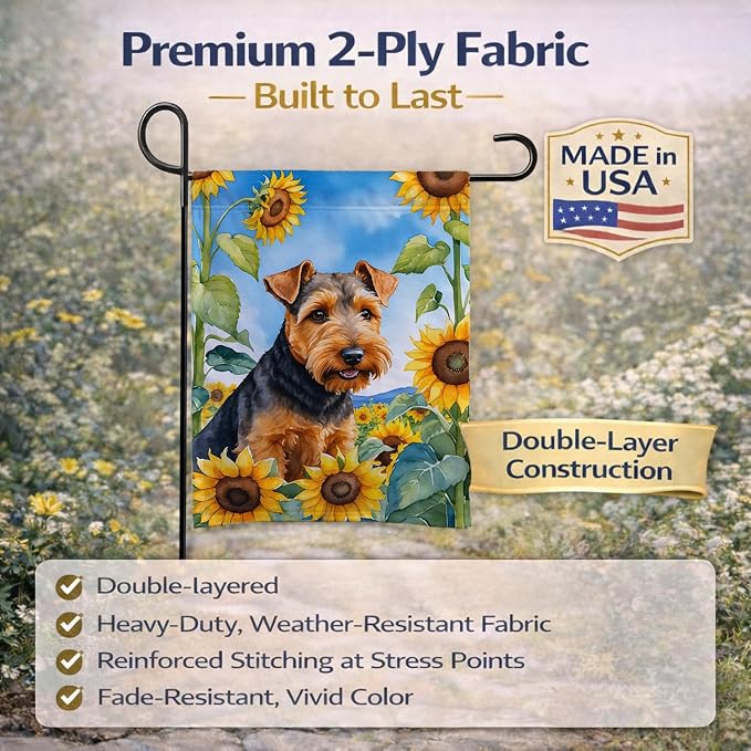 Caroline's Treasures DAC6172GF Welsh Terrier in Sunflowers Garden Flag Mailbox Flag Decorative Yard Flag Banner Outside Patio Artwork Yard Flower Beds, Garden Size, Multicolor
