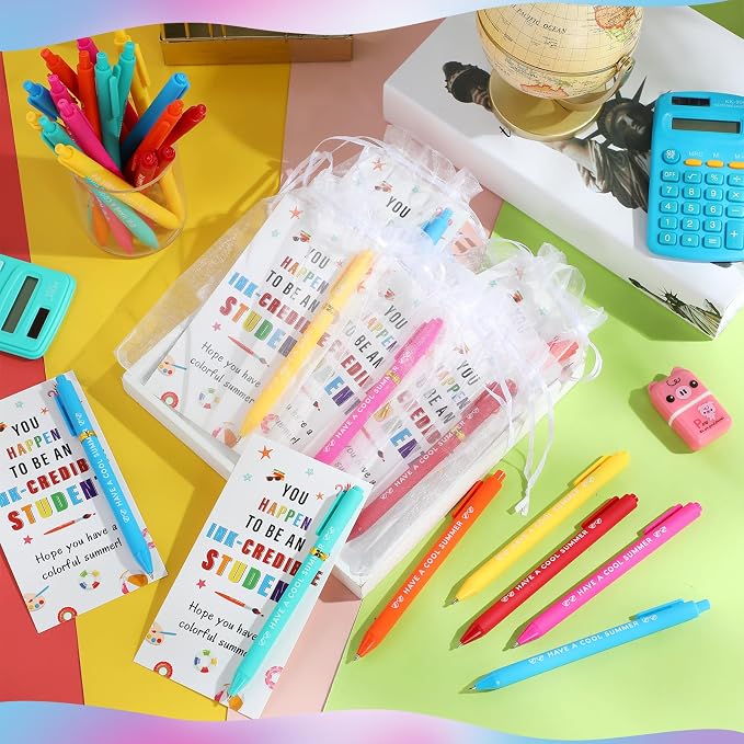 Marspark 30 Set End of Year Student Gifts Summer Graduation Gifts Bulk Colorful Ballpoint Pens and Inspirational Cards Set with Bag Twist Ties for School Graduation Party Favors Classroom Prizes