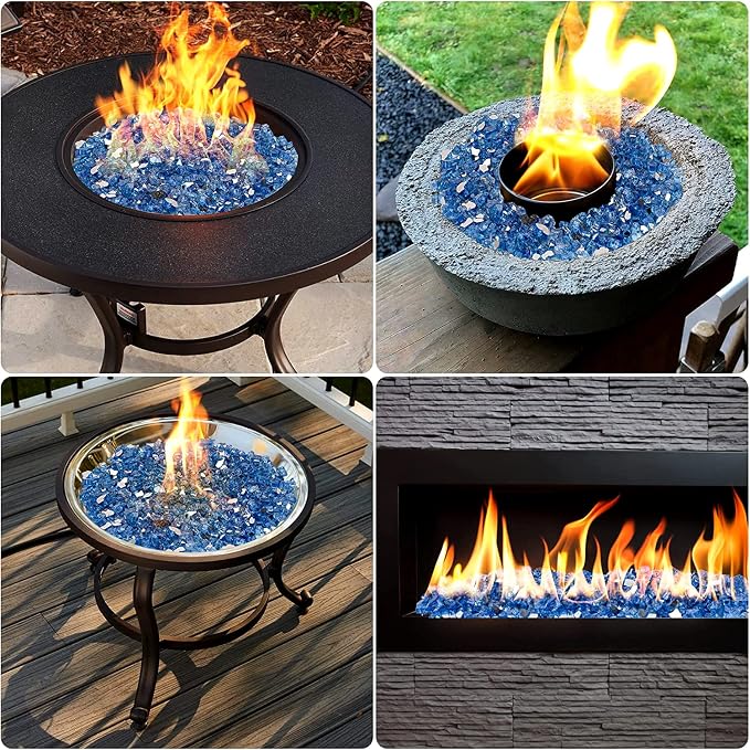 Onlyfire 10 lbs Fire Glass Rocks 1/2 Inch, Reflective Tempered Glass for Propane Fire Pit & Gas Fireplace, High Luster Firepit Glass Stones for Fire Table, Pacific Blue (Multicolor Options Available)