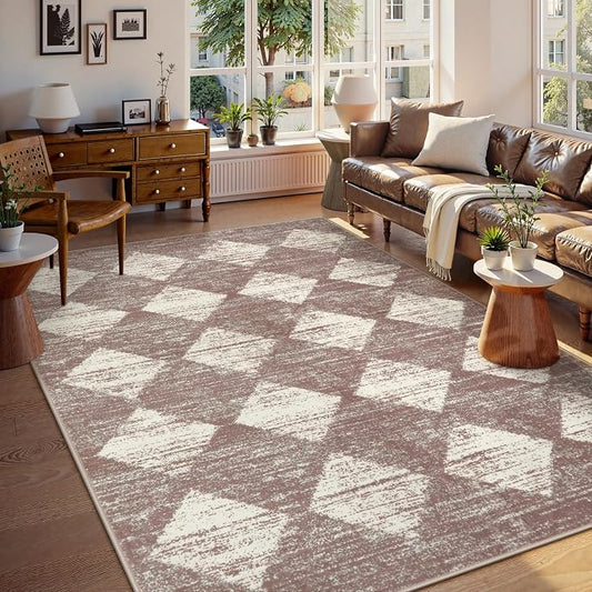 Lahome Zelie Machine Washable Rugs 6x9, Soft Beige Rugs for Bedroom Aesthetic Non Slip Living Room Rug Dining Room Carpet for Under Table, Moroccan Trellis Indoor Carpet for Dorm Apartment Playroom