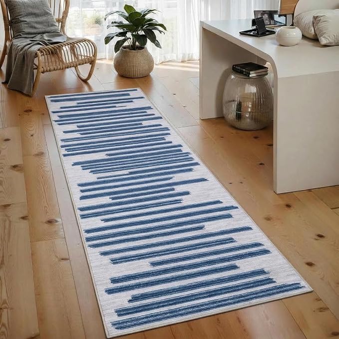 GarveeHome 2x6 Runner Rug for Kitchen Hallway Non Slip Striped Soft Carpet | Washable Low pIle Modern Runner Rugs for Living Room Bedroom Laundry Room