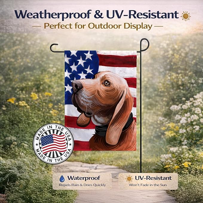 Caroline's Treasures CK6683GF Sabueso Espanol Dog American Flag Garden Flag Mailbox Flag Decorative Yard Flag Banner Outside Patio Artwork Yard Flower Beds, Garden Size, Multicolor
