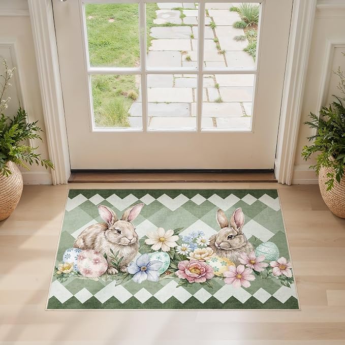 cotiled Area Rug for Living Room, Washable Non-Slip Large Area Rug, Indoor Floor Carpet Low Pile Soft Boho Farmhouse Rug for Bedroom Dining Room Green 2x3