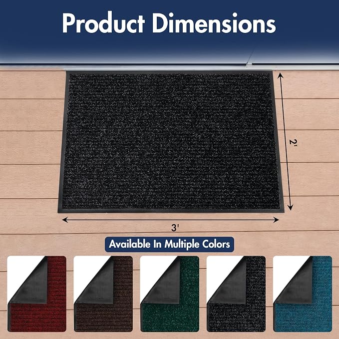 Notrax 109 Industrial Door Mat, 2' x 3' Small Entrance Mat, Heavy Duty Commercial Rugs for Entryway, Welcome Lobbies, Garage, and Mudroom, Made in the USA, Charcoal Black, Brush Step 109S0023CH