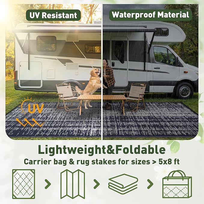MontVoo Outdoor Rug Waterproof 5x8 ft Outdoor Patio Rug Mat Reversible Plastic Straw Outside Rug Carpet Outdoor Rugs for RV Camping Picnic Beach Balcony Porch Deck