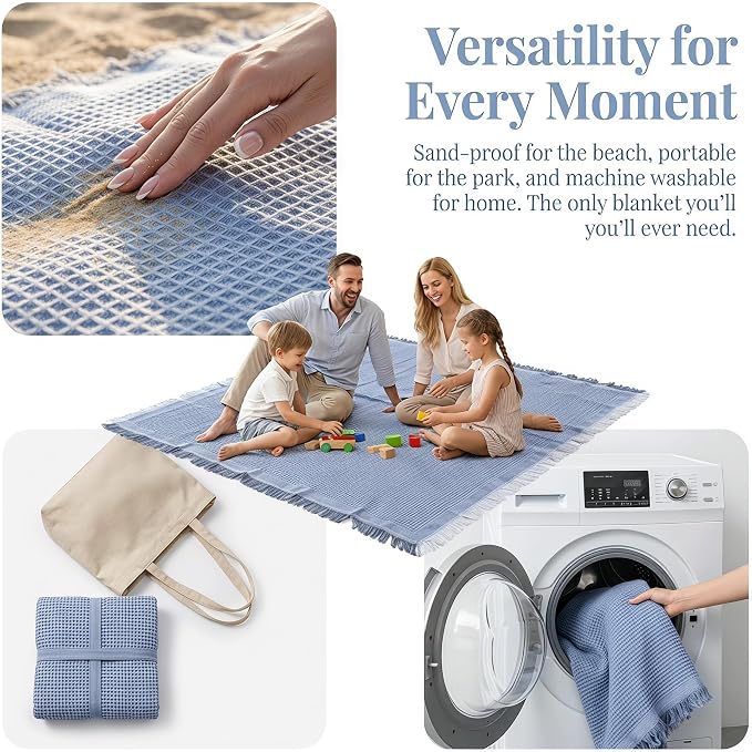 70"x 70" Picnic Blanket Extra Large,Layer Outdoor Blanket for 5 to 7 Adults,Camping Grass Lawn Park Accessories Cute Couple Gifts Ideas Wedding Registry for Park, Beach (Gray)