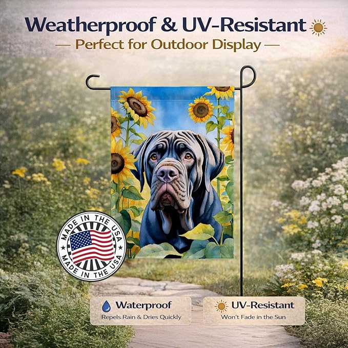 Caroline's Treasures DAC6122GF Neapolitan Mastiff in Sunflowers Garden Flag Mailbox Flag Decorative Yard Flag Banner Outside Patio Artwork Yard Flower Beds, Garden Size, Multicolor