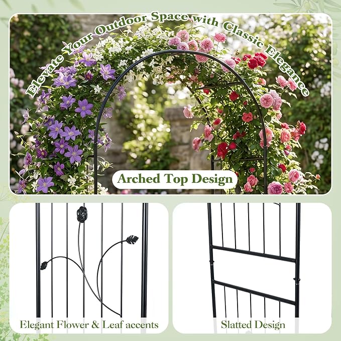 Giantex Metal Garden Arbor Arch Trellis for Climbing Plants, 87" Decorative Outdoor Archway with Powder-Coated Heavy Duty Frame, Wedding Arbor for Ceremony, Party, Backyard, Lawn Decor