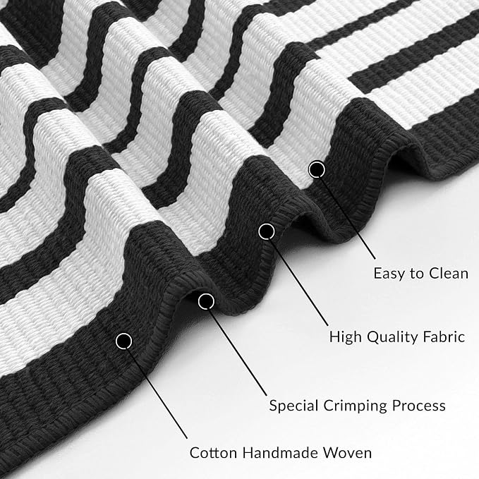 IOHOUZE Black and White Striped Rug 3'x5' Front Door Rugs Outdoor, Washable Area Rug for Front Porch, Spring Summer Doormats Outdoor Indoor, Cotton Rugs for Entryway Porch Entrance