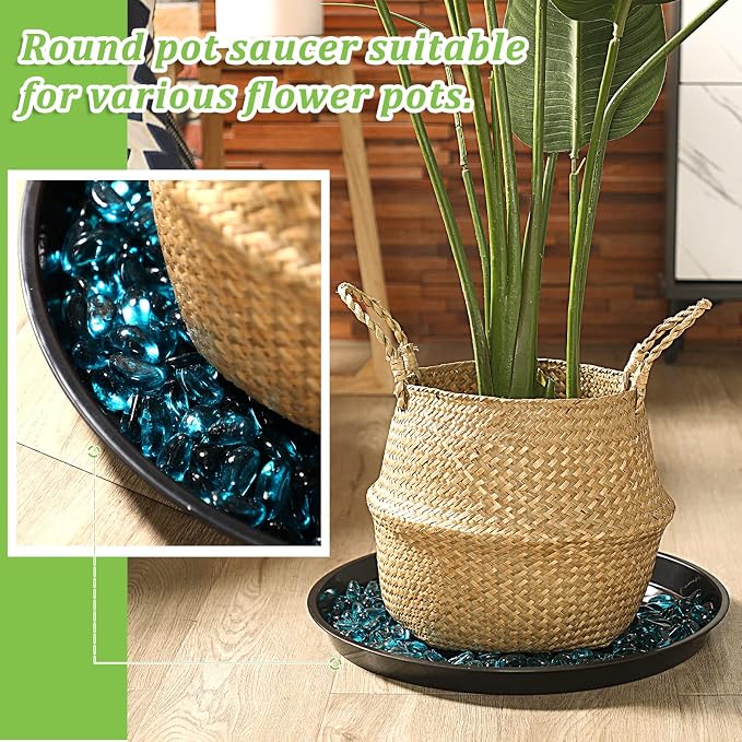 Eccliy 12 Pcs Plastic Plant Saucers Round Plant Tray Large Flower Pot Heavy Duty Planter Water Trays Thick Planter Drip Saucers for Indoors and Outdoors(18 Inch,Black)