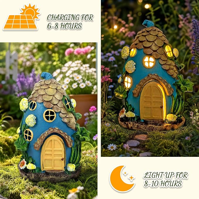 Fairy Garden House with Solar Light,Outdoor Figurine Lights Garden Statues,Yard Decorations Outdoor Fairy Garden Accessories,Decor Gifts for Mom Women (Wind Dragon)