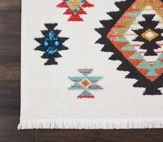 Nourison Home Tribal Decor White 3'11" x 6'2" Area Rug - Easy Clean, Non Shedding, Bed Room, Living Room, Dining Room, Kitchen (4' x 6')