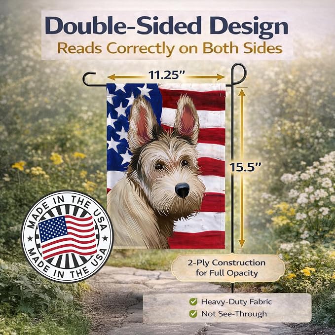 Caroline's Treasures CK6432GF Berger Picard Dog American Flag Garden Flag Mailbox Flag Decorative Yard Flag Banner Outside Patio Artwork Yard Flower Beds, Garden Size, Multicolor