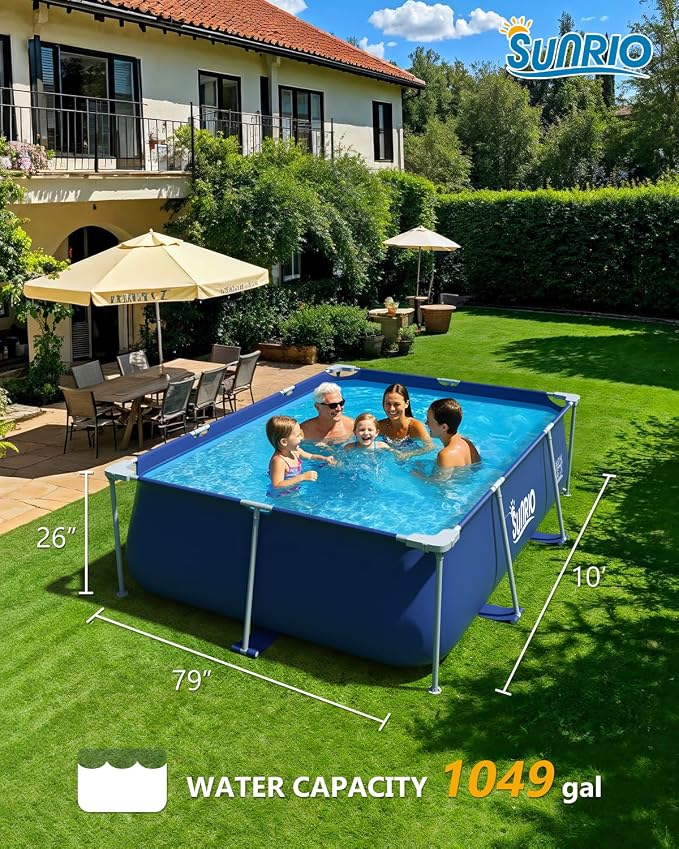 Metal Pro 10' X 79" X 26" Rectangle Pool Durable Steel Frame Above Ground Pool for Outdoor Backyard Swimming Pool Suitable Friends Family Adults Kids