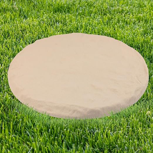 4Pcs Round Beige Stepping Stones Outdoor Garden Walkway, Durable Plastic Pavers for Patio, Pathway, and Landscaping, Weatherproof Stepping Stones with Ground Stakes for Easy Installation