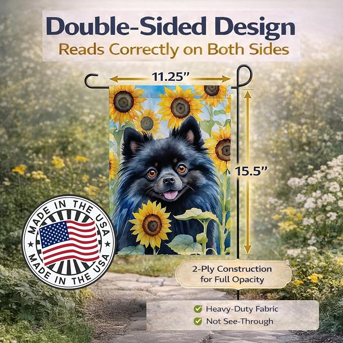Caroline's Treasures DAC6135GF Pomeranian in Sunflowers Garden Flag Mailbox Flag Decorative Yard Flag Banner Outside Patio Artwork Yard Flower Beds, Garden Size, Multicolor
