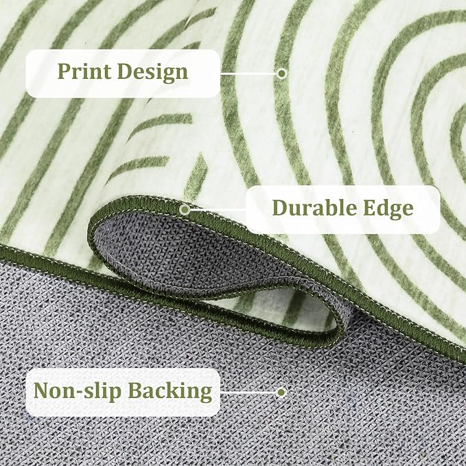 ROYHOME Modern Washable Rug 6x9 Area Rugs for Living Room Non Slip, Green | Abstract Rug for Bedroom, Rainbow Throw Rugs with Rubber Back, Low Pile Stain Resistant Boho Geometric Carpet for Dining Room
