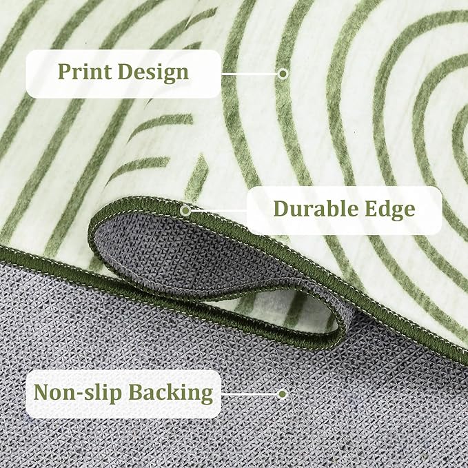 ROYHOME Modern Washable Rug 4x6 Area Rugs for Living Room Non Slip, Green | Abstract Rug for Bedroom, Rainbow Throw Rugs with Rubber Back, Low Pile Stain Resistant Geometric Carpet for Playroom Dorm