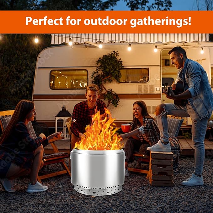 27" Smokeless Fire Pit with Air Switch, 304 Stainless Steel Wood Burning Fireplaces, Portable Outdoor Bonfire Pit for Camping, Bonfires