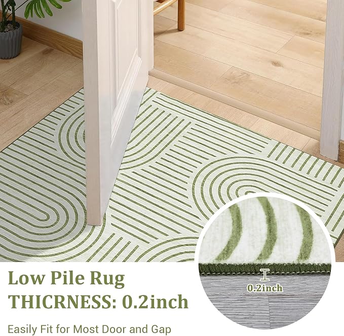 ROYHOME Modern Washable Rug 6x9 Area Rugs for Living Room Non Slip, Green | Abstract Rug for Bedroom, Rainbow Throw Rugs with Rubber Back, Low Pile Stain Resistant Boho Geometric Carpet for Dining Room