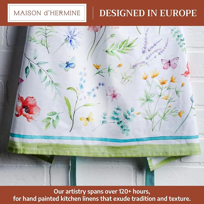 Maison d' Hermine Aprons for women with Pocket 100% Cotton (27.50"x31.50") | Adjustable Neck Strap & long ties Apron Men Chef Wedding Cooking Gardening Server Maid