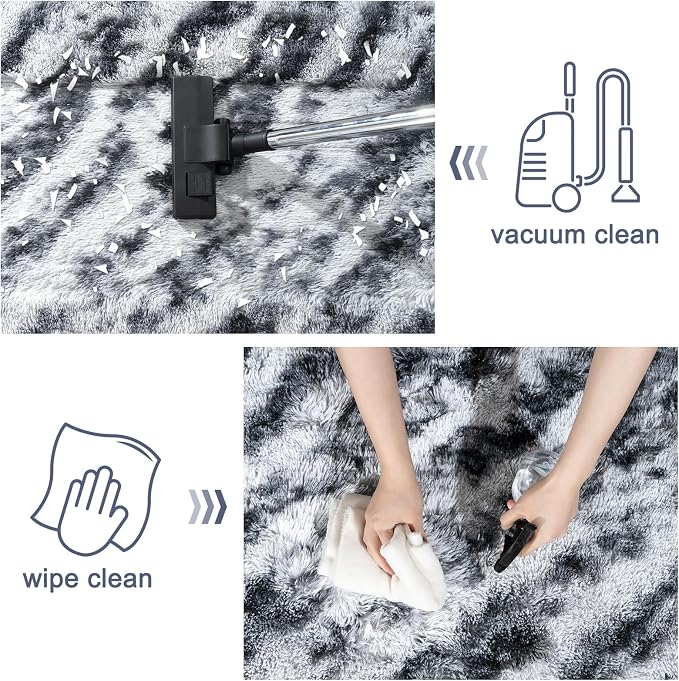 Rugs for Living Room, Ultra Fluffy Fuzzy Shag 6x9 Area Rug for Bedroom, Modern Plush Soft High Pile Upgrade Non-Slip Carpet for Kids Girls and Boys, Dorms, Home Decor, Tie-Dyed Black Grey