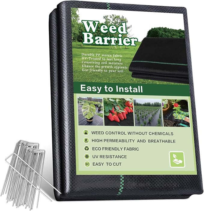 3x50FT Weed Barrier Landscape Fabric, 3.2oz Heavy Duty Garden Cloth, Ground Cover for Gardening, Come with 10 U-Shaped Securing Pegs