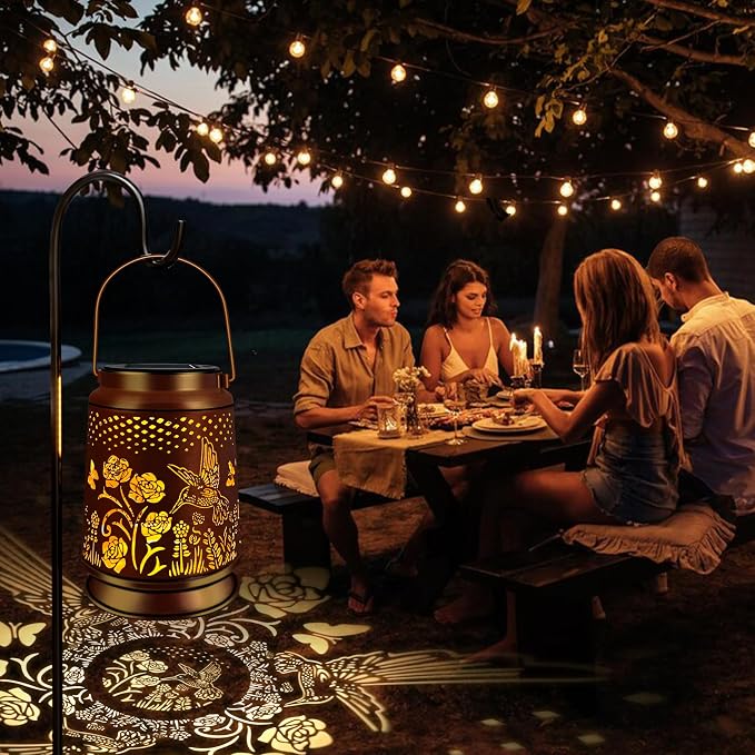 KY&BOSAM Rose Hummingbird Solar Lanterns Outdoor Waterproof Garden Decor | Retro Appearance ,Old Gold Color Metal Hanging Solar Lights Gifts for Women Mom Grandma Outside for Yard,Patio,Backyard,Porch