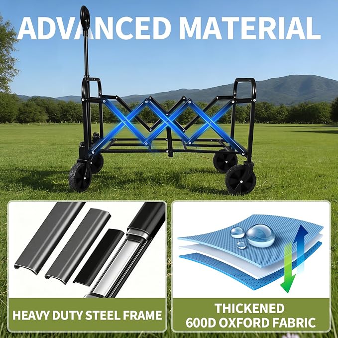 Foldable Wagon Cart, Collapsible Utility Wagon with All Terrain Wheels, Portable Folding Cart for Camping Garden Shopping Grocery Sports(Green, Medium Without Tailgate)