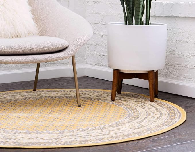 Unique Loom Williamsburg Collection Traditional Border with Dotted Center Area Rug, Round 5' 1" x 5' 1", Yellow/Beige
