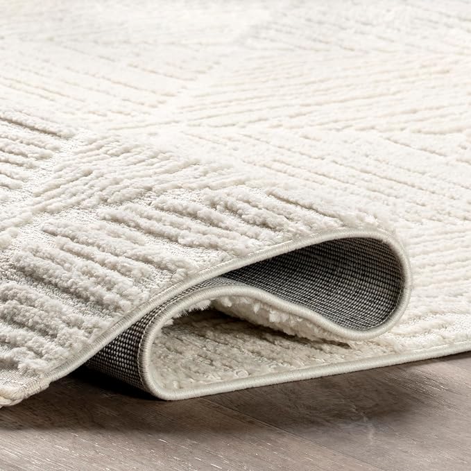 nuLOOM Kerry Cream Geometric Power Loomed Area Rug, 6' Square | Nuloom Kerry Geometric 6' Square Area Rug for Living Room Bedroom Dining Room, Cream