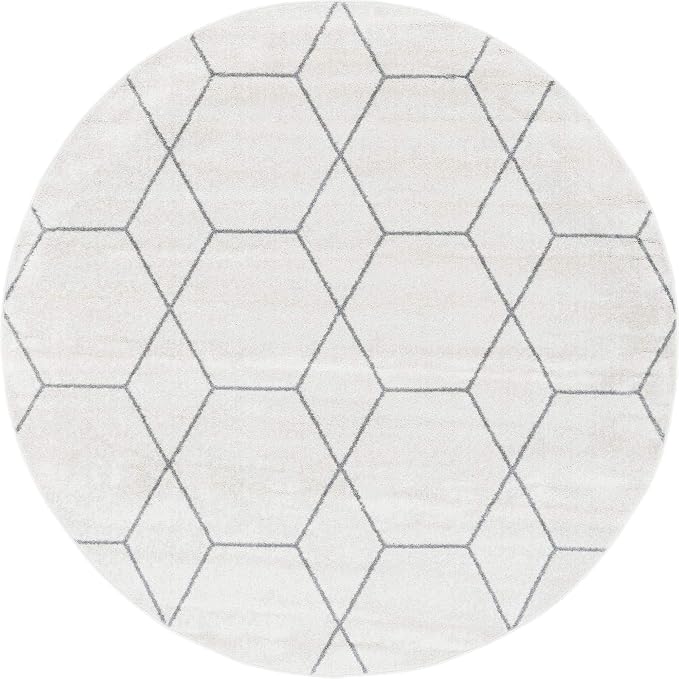 Unique Loom Trellis Frieze Collection Area Rug - Geometric (7' Round, Ivory/ Gray)