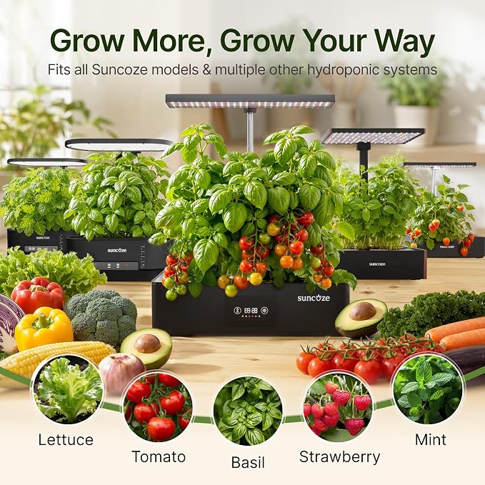 SUNCOZE 320pcs Hydroponic Pods, Accessories Compatible Other Hydroponics Growing Systems, Gardening Supplies Garden Pods Include 120 Grow Sponges, 40 Grow Baskets, 40 Domes, 120 Labels