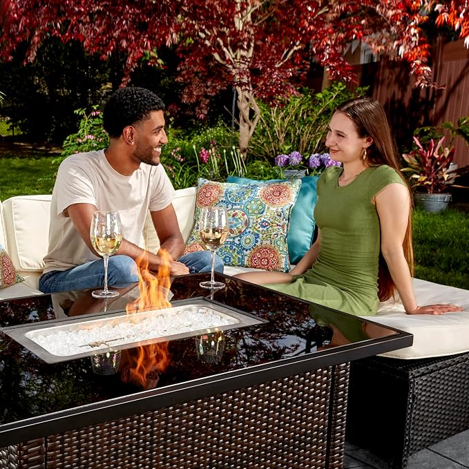 Endless Summer GAD17400SP Rectangular Outdoor Gas, Brown/Black Fire Table, Multi Color