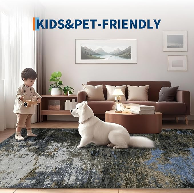 GarveeHome 4x6 Washable Area Rug Modern Abstract Gray Brown | Non-Slip Backing, Stain-Resistant Low Pile Floor Cover, Colorful Indoor Mat, Bedroom, Kitchen, Laundry