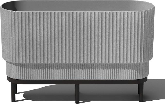 Veradek Demi Series Raised Long Planter for Indoor/Outdoor Use | Made from Plastic & Stone w/Wooden Stand | Modern Patio Décor for Flowers/Shrubs