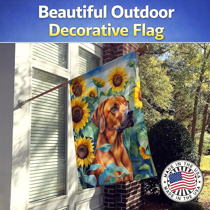Caroline's Treasures DAC6149CHF Rhodesian Ridgeback in Sunflowers House Flag Large Porch Sleeve Pole Decorative Outside Yard Banner Artwork Wall Hanging, Polyester, House Size, Multicolor