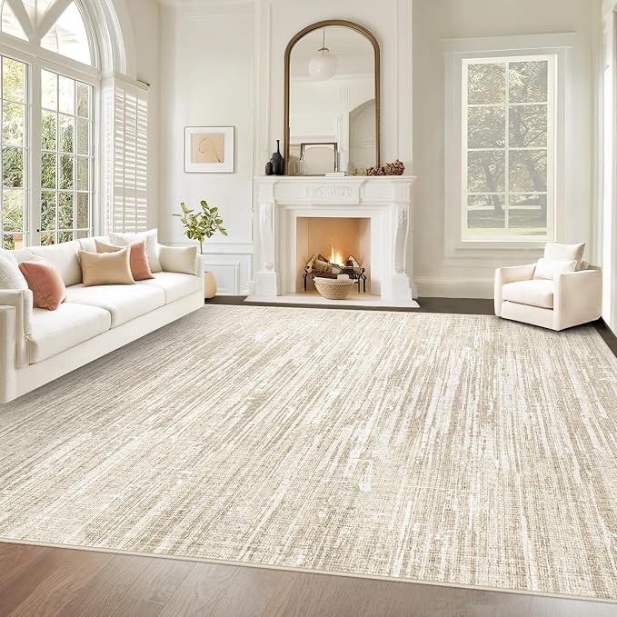Living Room Rugs 8x10: Washable Moroccan Geometric Boho Rug Farmhouse Non Slip Stain Resistant Large Rug Low Pile Soft Carpet for Bedroom Dining Room Children Room (Camel,8'x10')