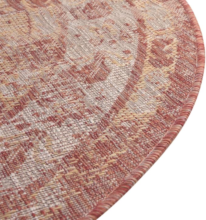 Unique Loom Outdoor Traditional Collection Area Rug - Valeria (5' 3" x 7' 10" Oval, Rust Red/ Ivory)