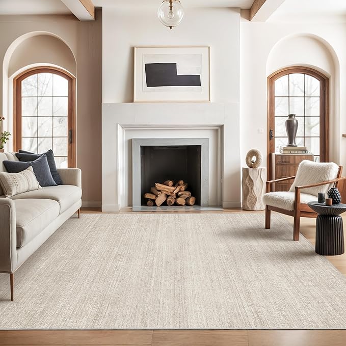 Valenrug 7x9 Area Rug Non Slip, Washable Area Rugs for Living Room, Beige | Soft Low Pile, Thin & Lighweight Carpet, Folable Stain Resistant Modern Indoor Floor Mat for Bedroom, Dining Room, Home Decor