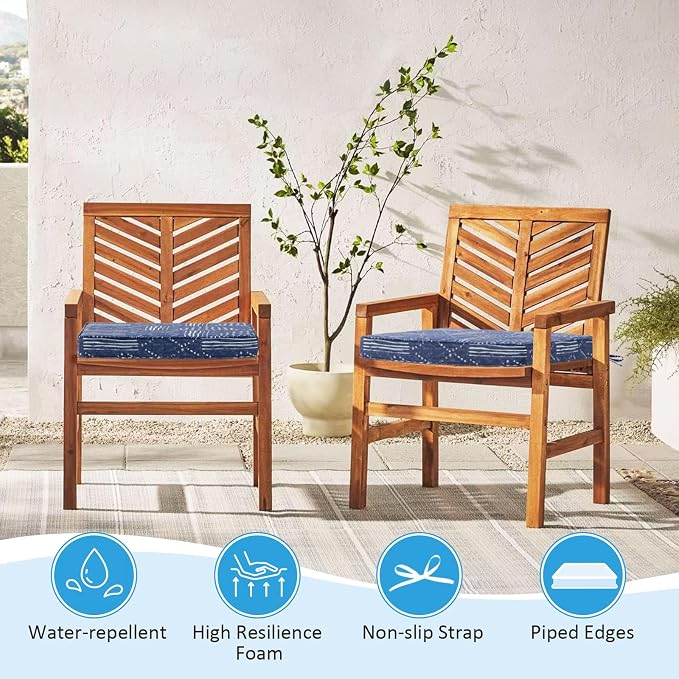 17 x 16 Inch Outdoor Chair Cushions with Tie Straps, Set of 4 Thick Water Repellent Round Patio Chair Pads for Garden Lawn Patio Furniture, Cobalt Grid