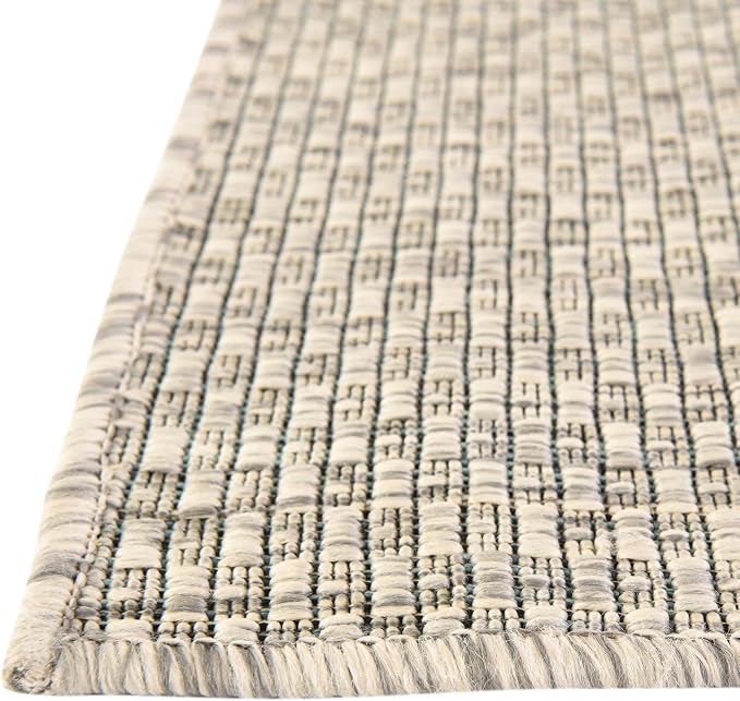 Unique Loom Collection Casual Transitional Solid Heathered Indoor/Outdoor Flatweave Area Rug (2' x 8' Runner, Light Gray/Ivory)