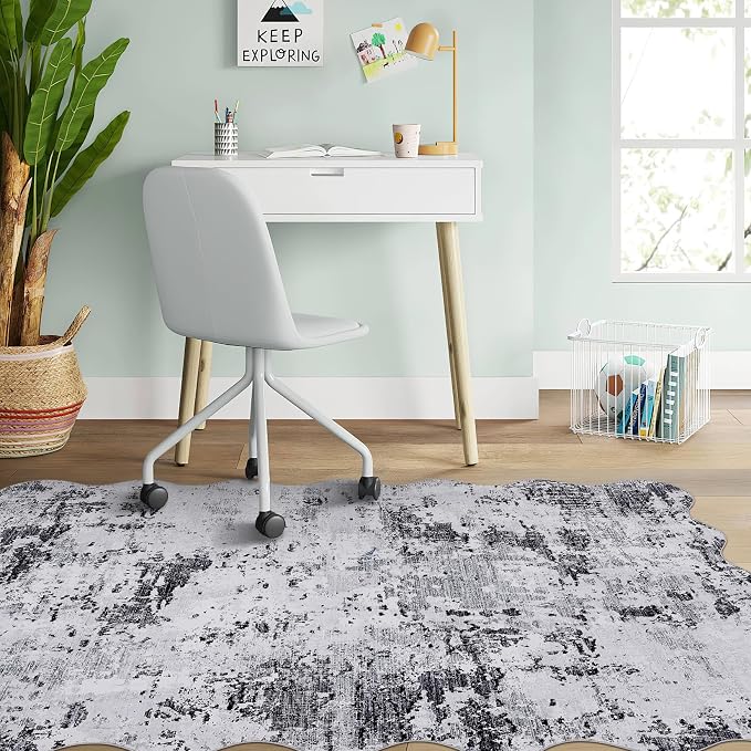 ROYHOME Modern Abstract Scalloped 2x3 Area Rug Non Slip, Grey | Non Shedding Low Pile Stain Resistant Rug for Entryway Kitchen Bedroom