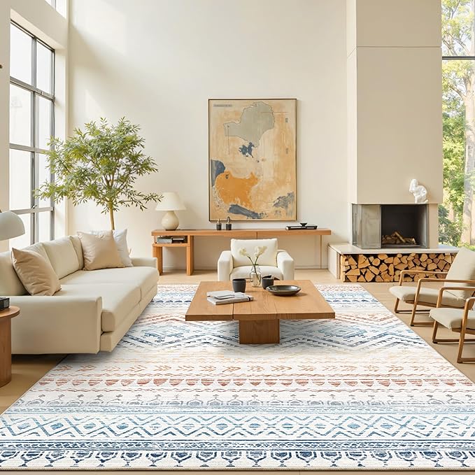 Miukiki 8x10 Area Rug for Living Room, Washable Soft Non Slip Rug Multi | Moroccan Large Indoor Rug for Kitchen Bedroom Dining Room Office, Low Pile Soft Floor Carpet Home Decor 8'x10'