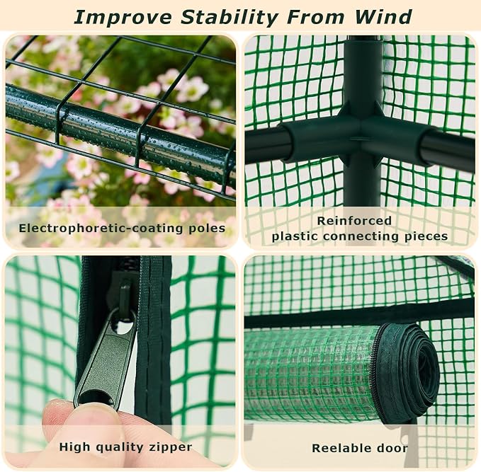 Purlyu Mini Greenhouse for Indoor Outdoor, Small Plastic Plant Green House Rack Stand Portable Greenhouses with Durable PE Cover for Seedling 60 "x 35"x 16",20 Pcs T-Type Plant Tags Include（PLGH4053G）