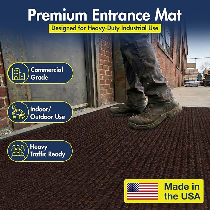 Notrax 109 Industrial Door Mat, 4' x 8' Large Entrance Mat, Heavy Duty Commercial Rugs for Entryway, Welcome Lobbies, Garage, and Mudroom, Made in the USA, Brown, Brush Step 109S0048BR