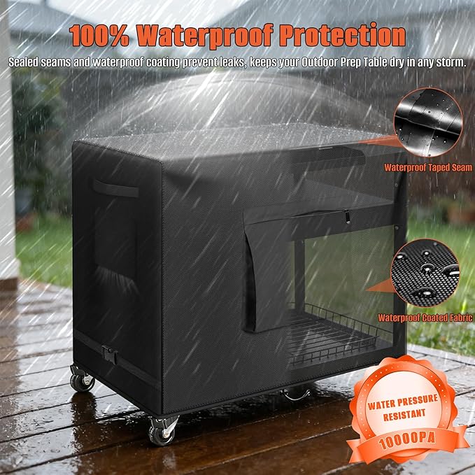 Kovshuiwe 33.8" L x 17.3" W x 32" H Outdoor Prep Table Cover | Waterproof Patio Dining Cart Cover Fitting Stainless Steel Grill Cart Trolley Table Covers