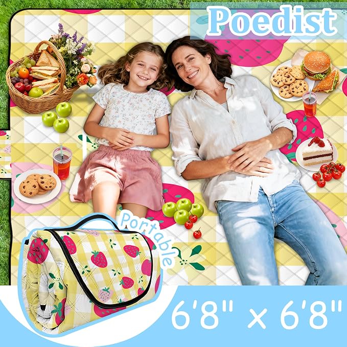 Extra Large Picnic Blanket Waterproof,80"x 80"Foldable Machine Washable Beach Blanket,Outdoor Blanket for 6-8 Adults,Picnic Mat Suitable for Indoor Crawling,Park Beach,Camping,Hiking,Travel（Yellow）