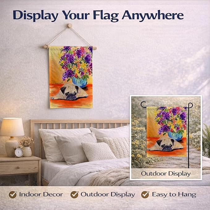 Caroline's Treasures SS8294GF Pug Garden Flag Mailbox Flag Decorative Yard Flag Banner Outside Patio Artwork Yard Flower Beds, Garden Size, Multicolor